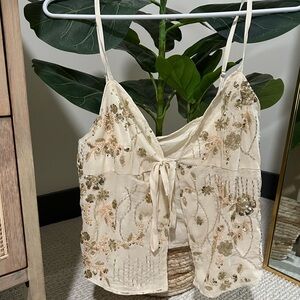 Embroidered Cream Top with Floral Accents